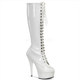 PLEASER DELIGHT-2023 White Stretch Pat-White Knee High Boots - Shoecup.com